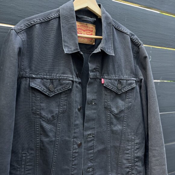 Levis Men's Charcoal-Gray Denim Trucker Jacket | size Medium - Picture 3 of 7
